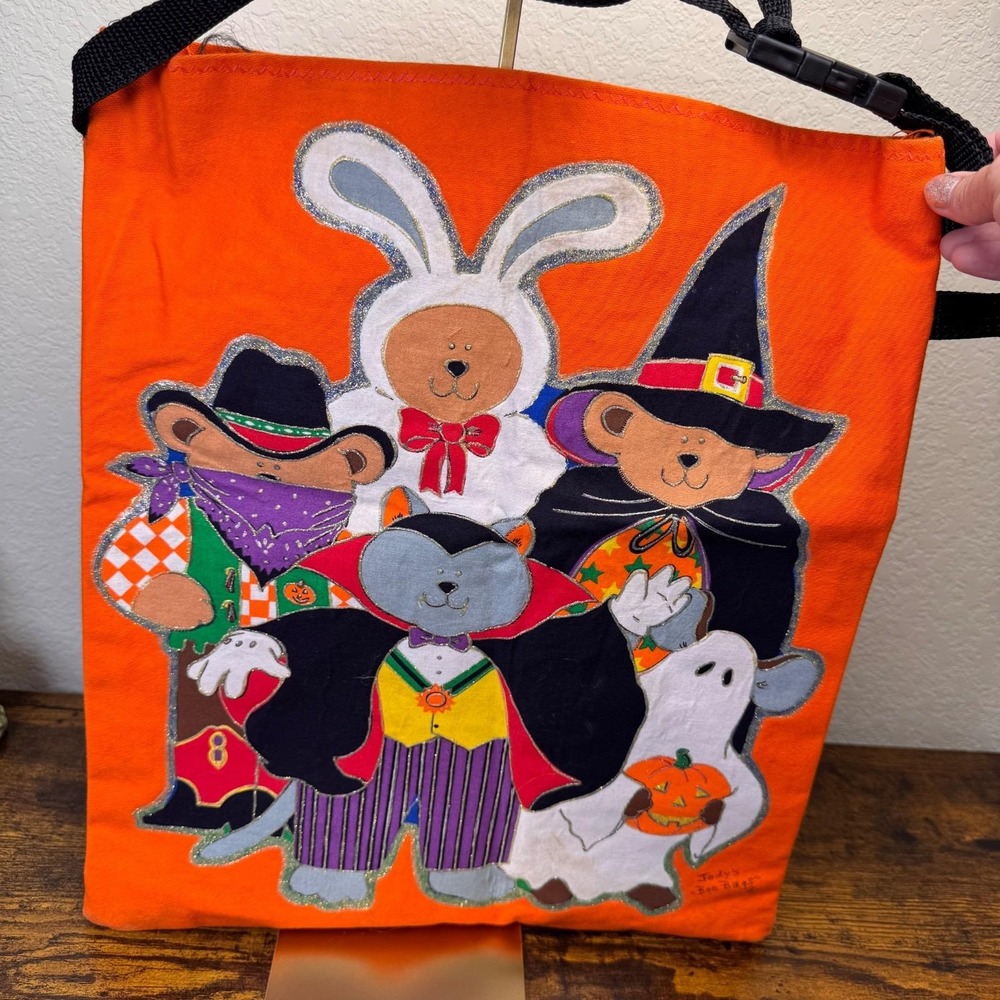Jodys Boo Bags Vintage Halloween Trick or Treat Tote Teddy Bears Handmade 1990s